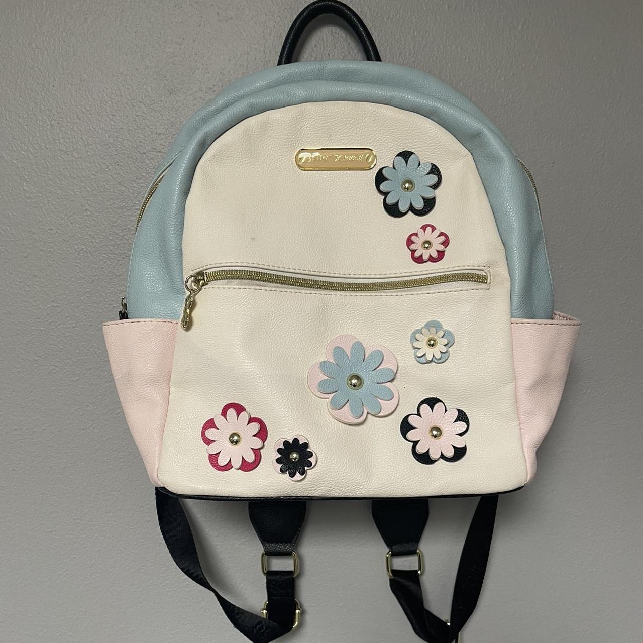 Betsey Johnson Flower BackPack Bag Pink Blue Zippers... Depop