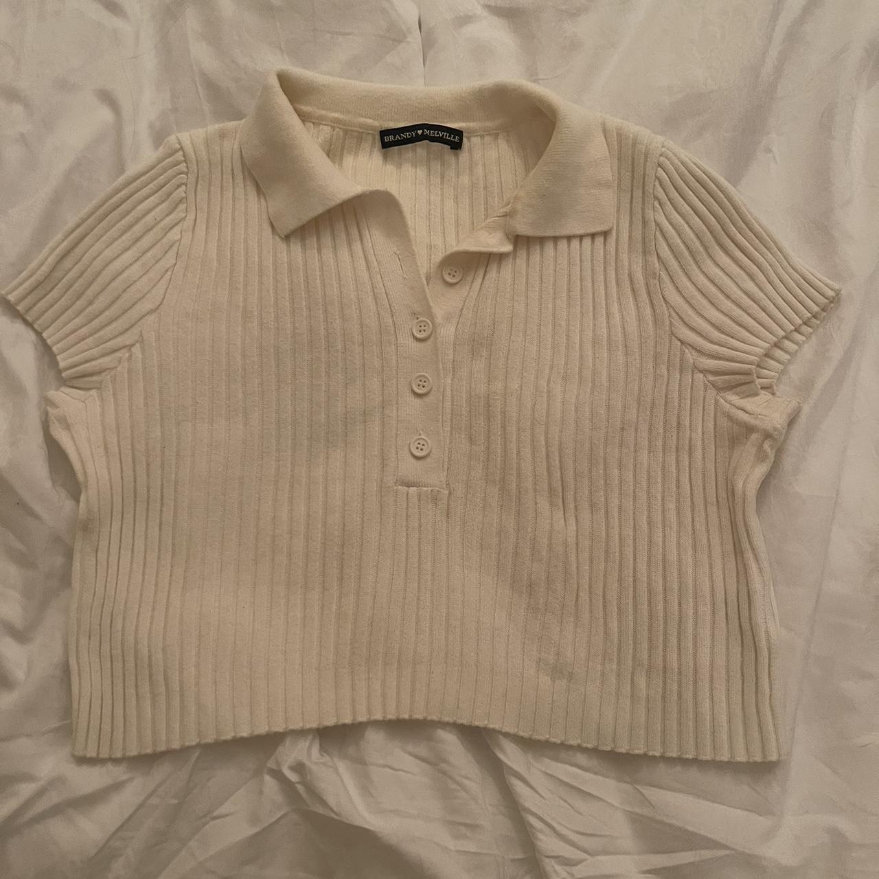 Brandy Melville cream cropped polo top in ribbed cotton