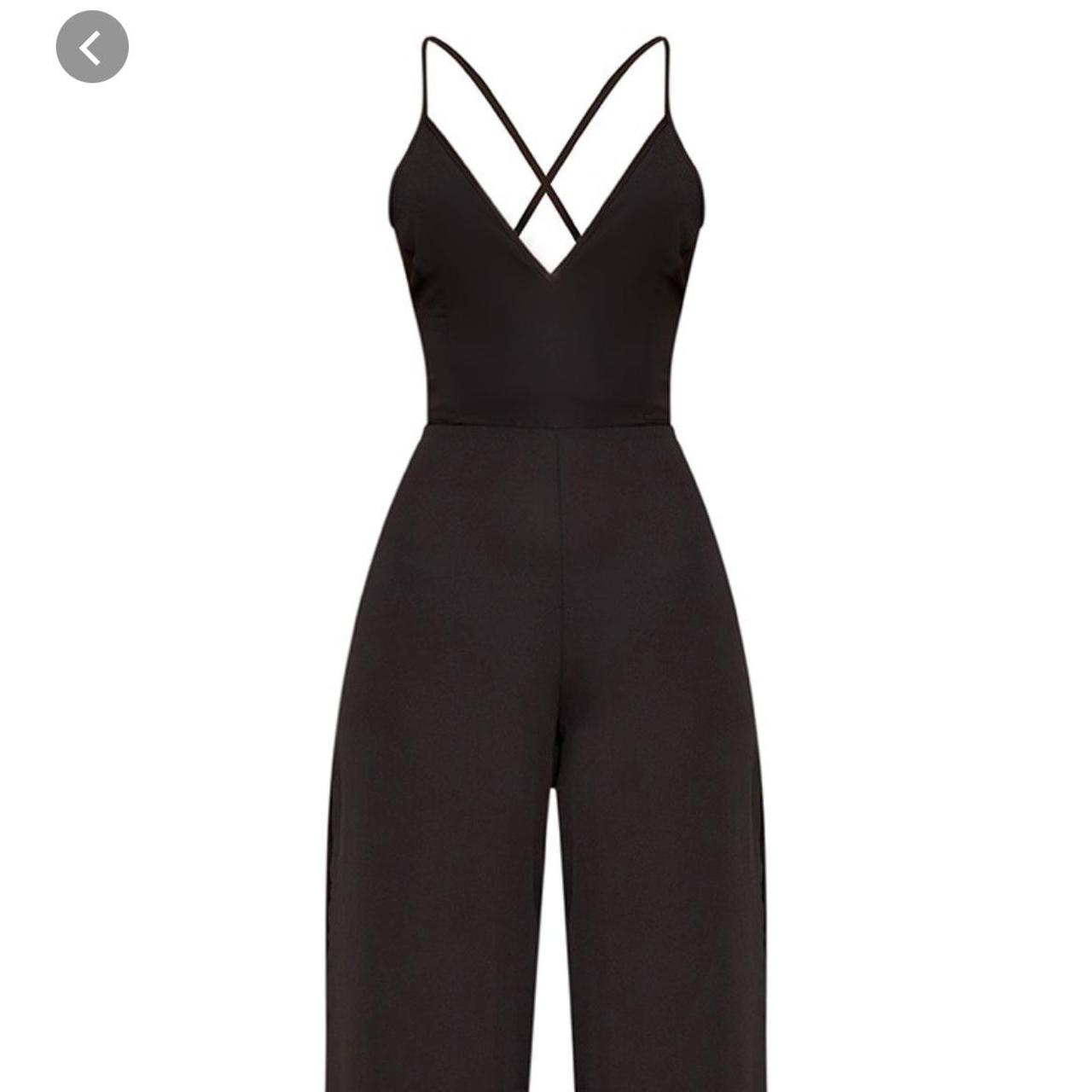 Black plunge side split leg jumpsuit from PLT Depop