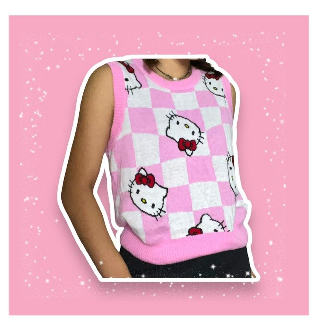 Hello Kitty Sweater pink hello kitty checkered... - Depop