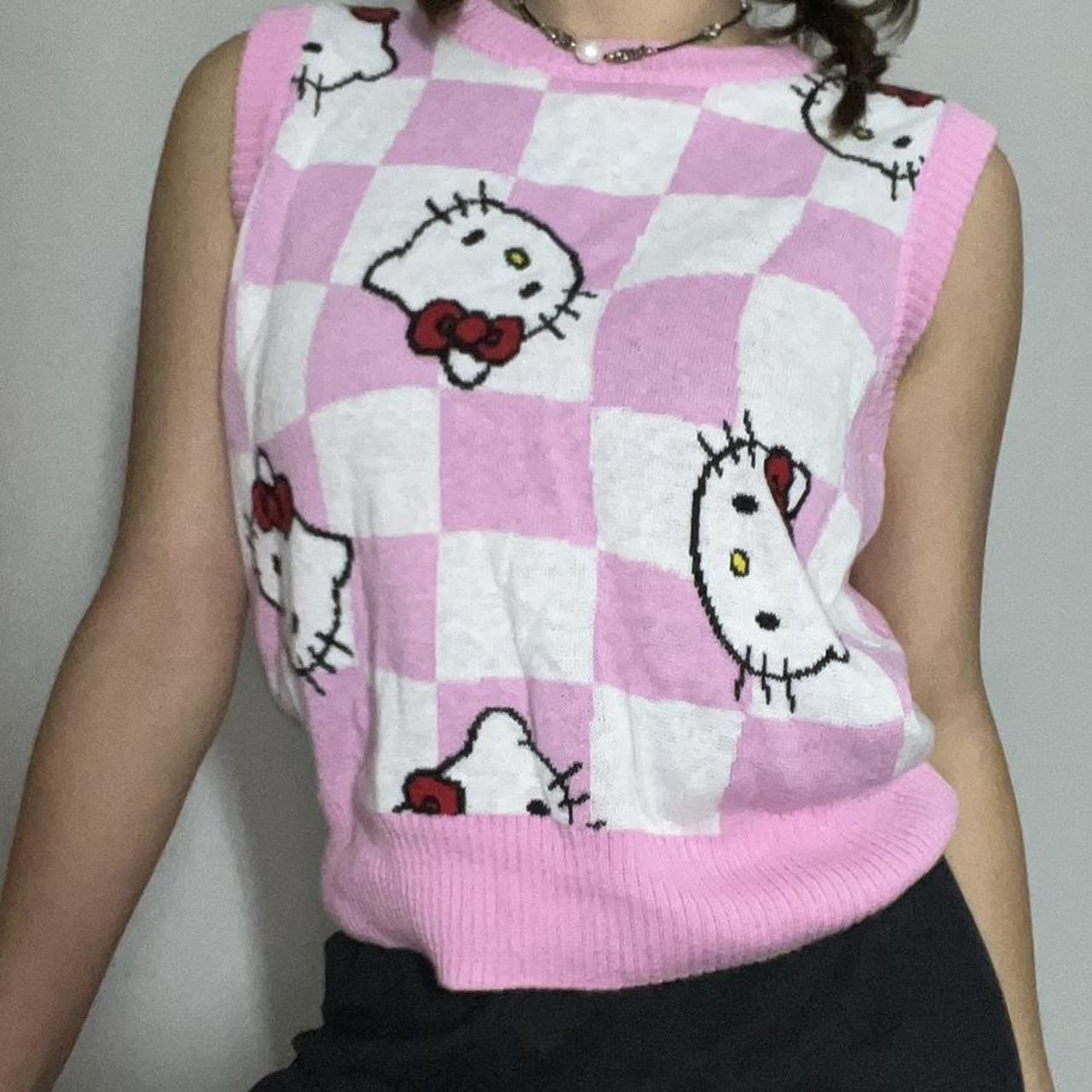 Hello Kitty Sweater pink hello kitty checkered... - Depop