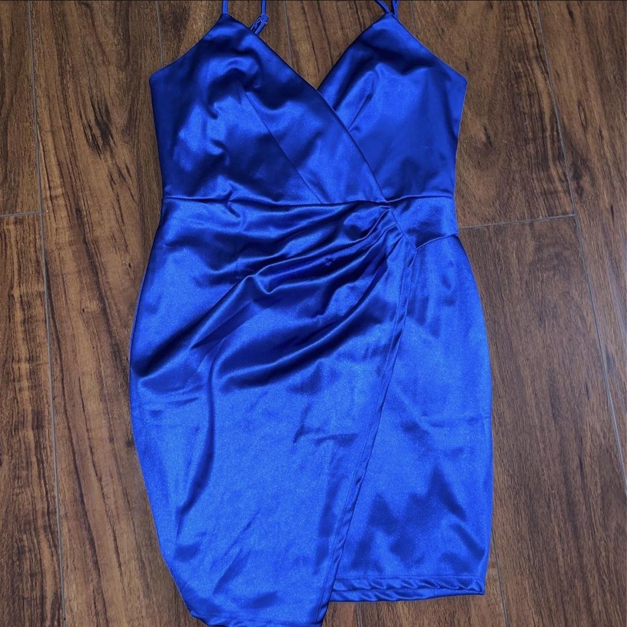 Blue silk dress size large. Can be styled up or down... Depop