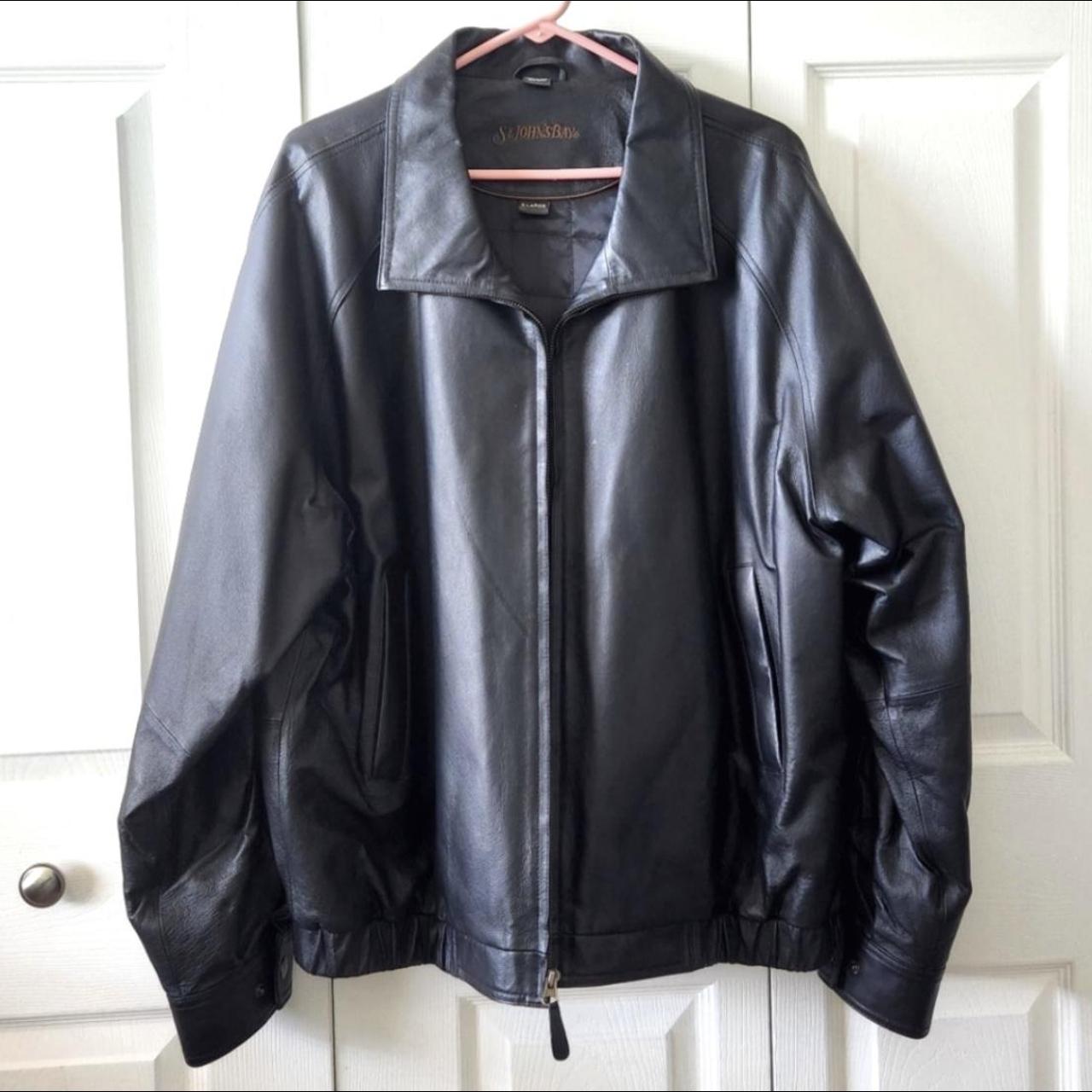 st. john’s bay black leather jacket - fully lined... - Depop