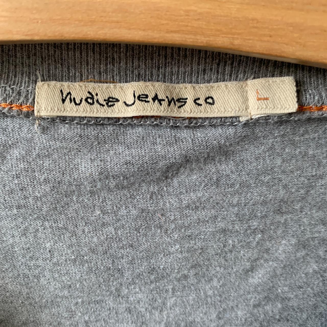 Nudie Jeans simple, men's grey tee size:... - Depop