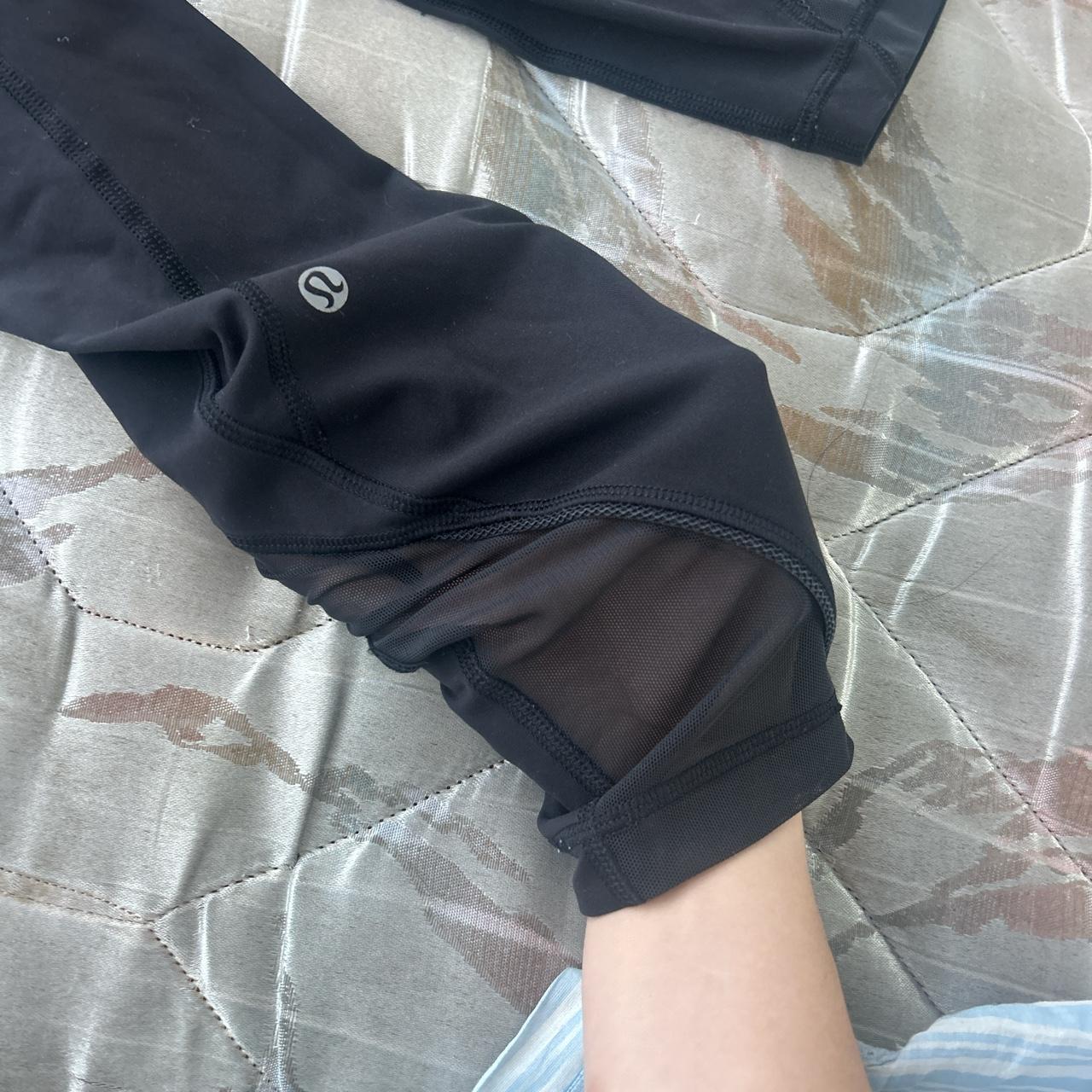 Black Lululemon Low-Mid rise leggings! Size 8. Mesh - Depop