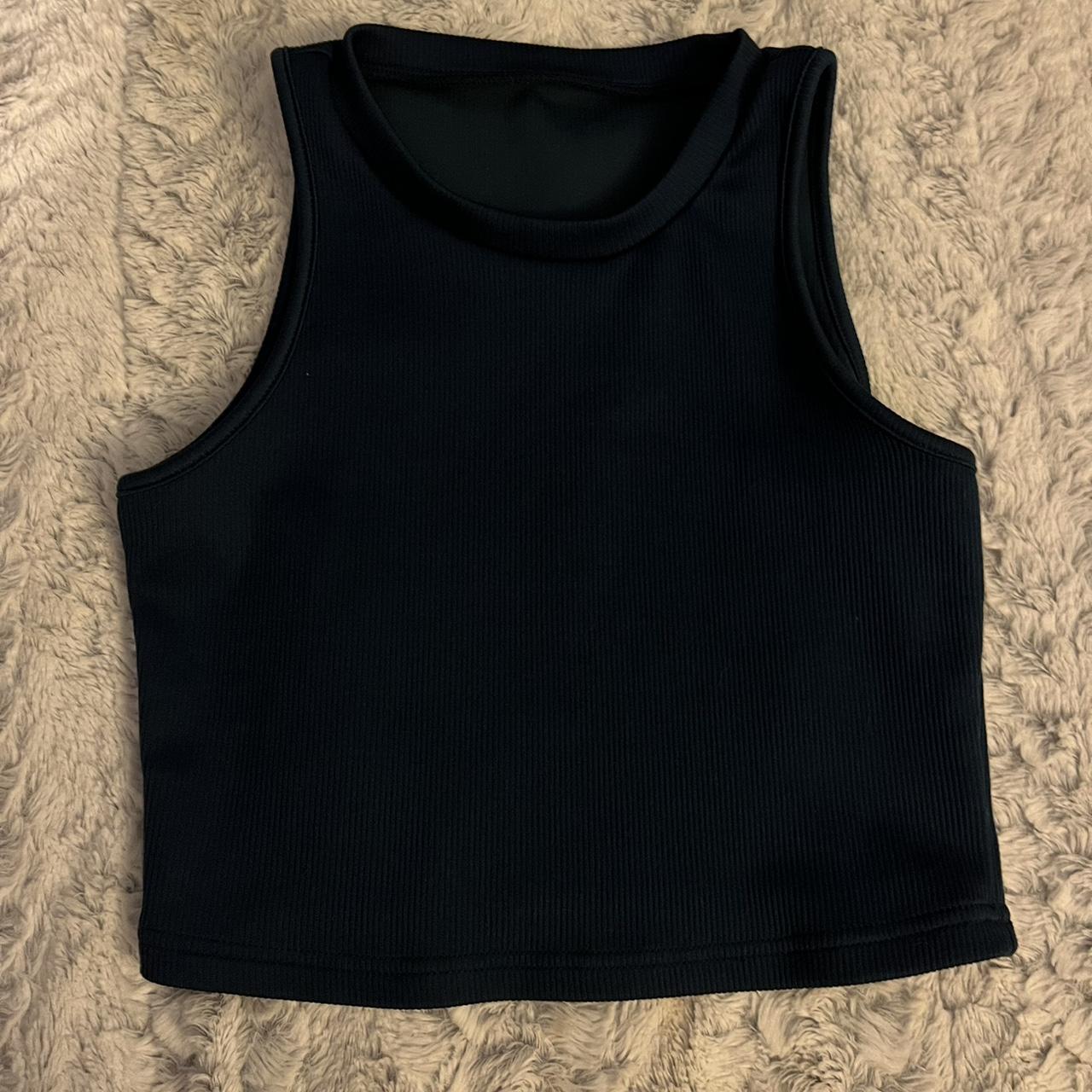 navy blue solid ribbed knit crop tank top size... - Depop