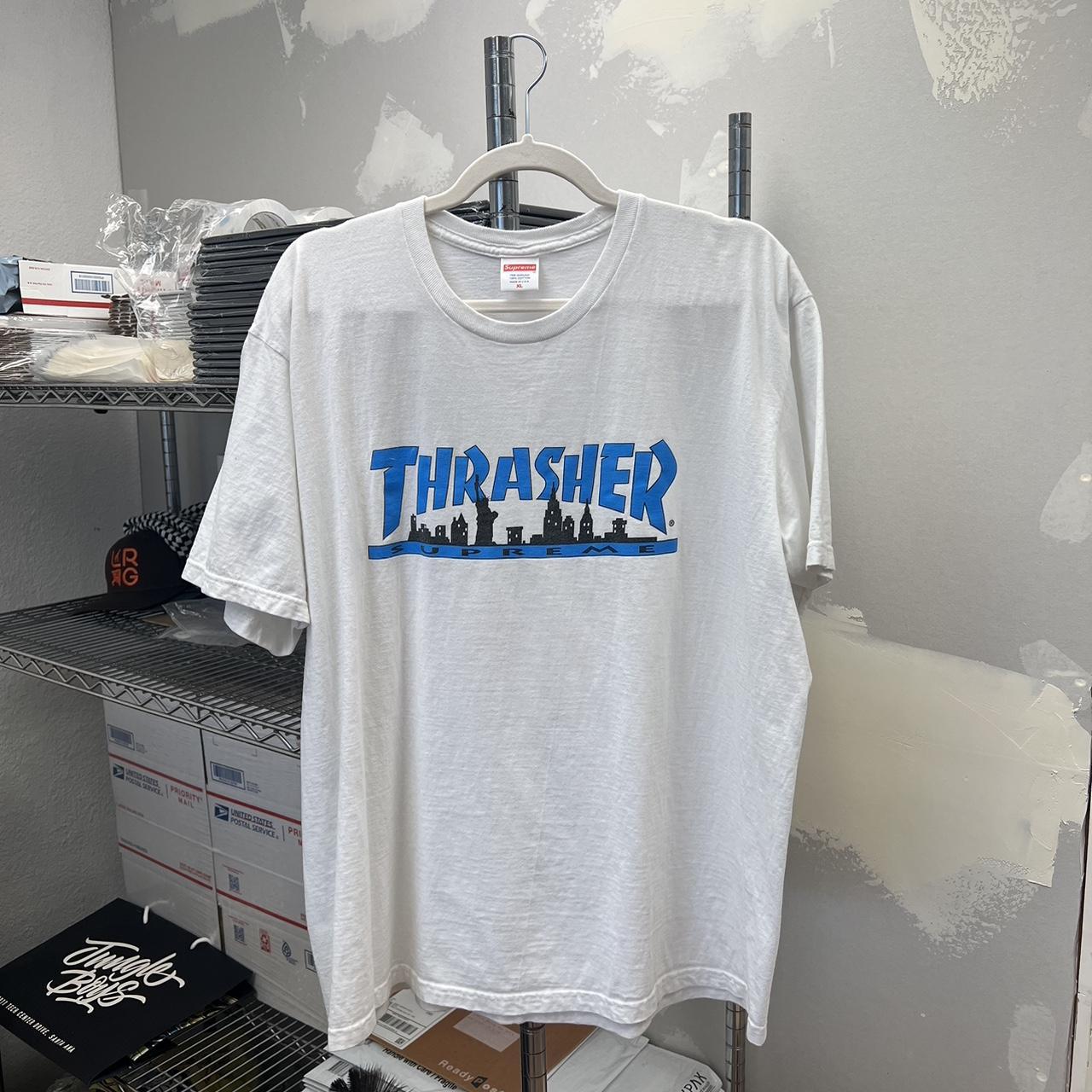 Thrasher x Supreme Skyline Tee “white” 7/10... - Depop