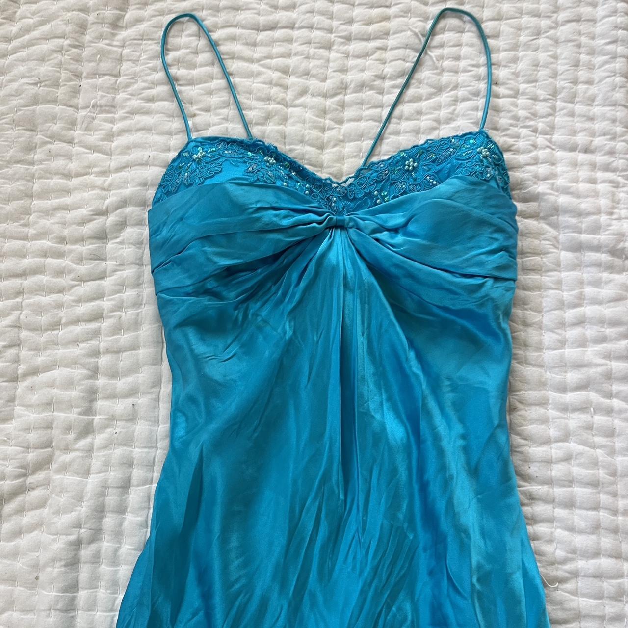Gorgeous vintage light blue silk dress,, beautiful... - Depop