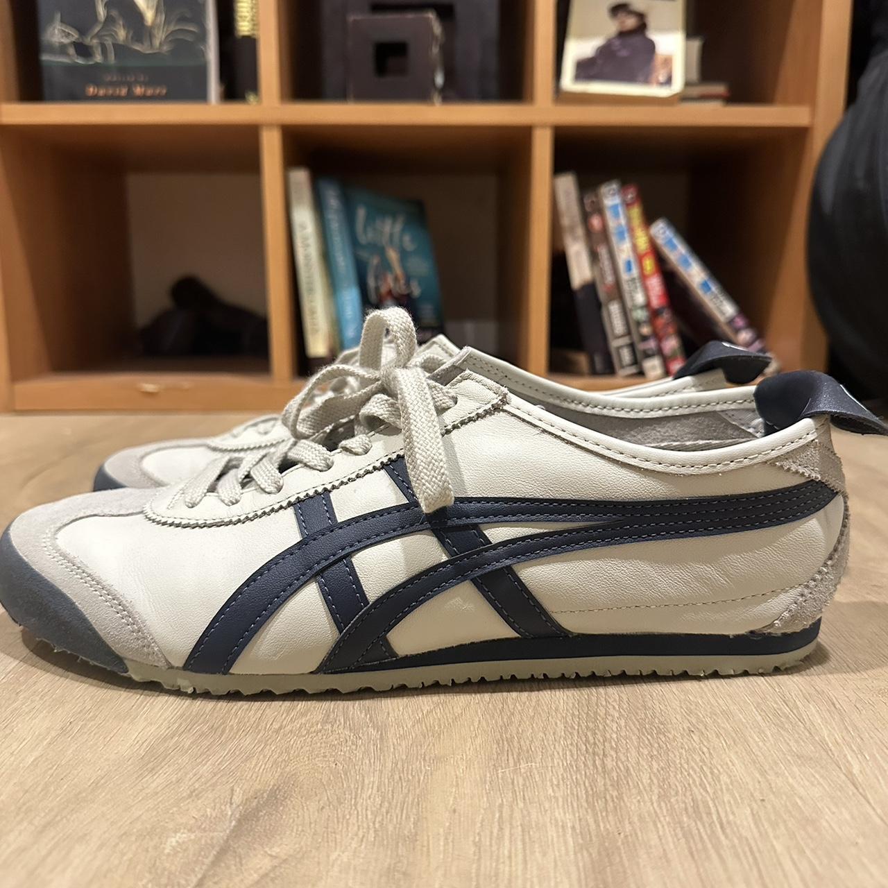 Crème and Blue Onitsuka Tiger Deadstock - Depop