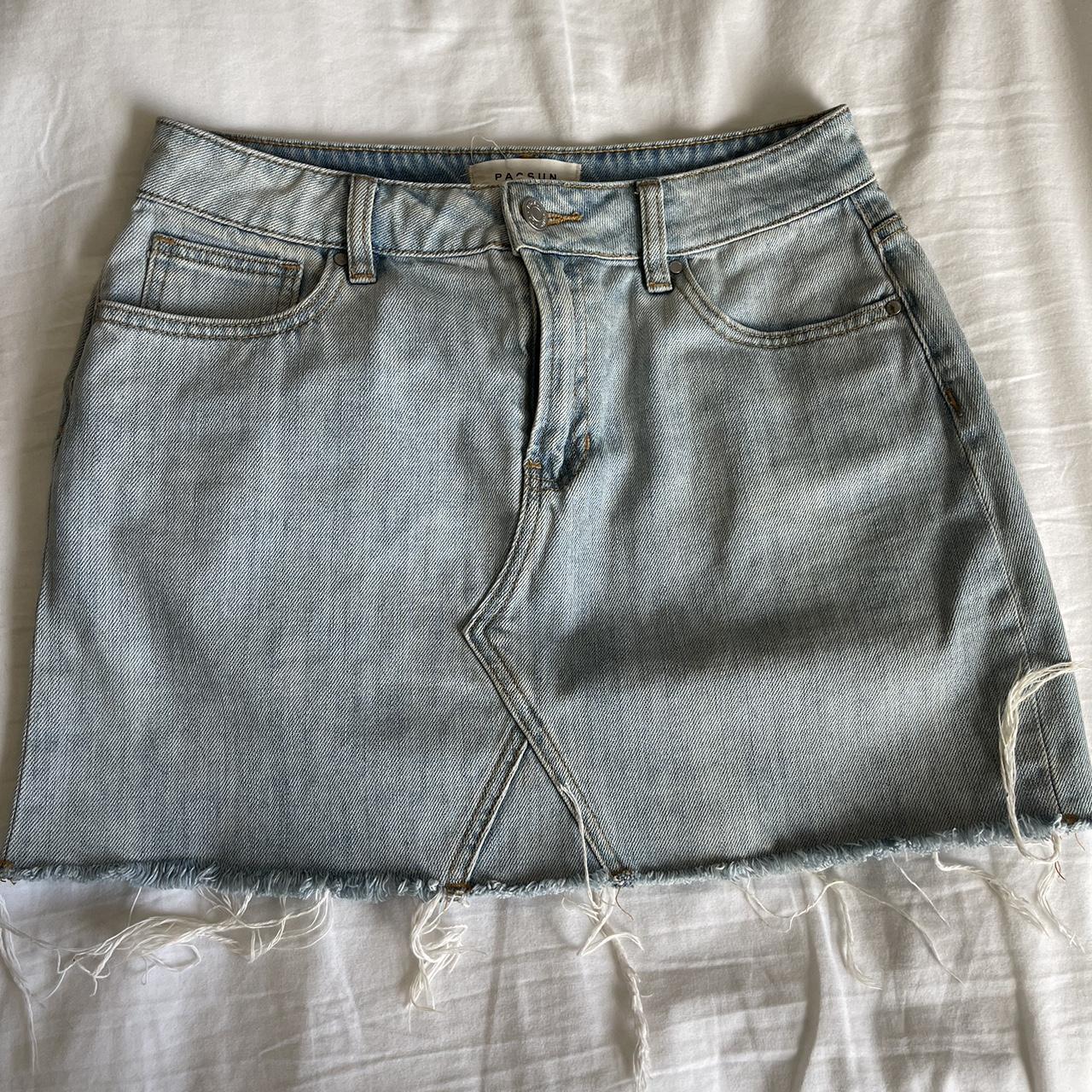 PacSun Women's Skirt - Blue - 27" – pacsun light wash distressed denim skirt tagged …