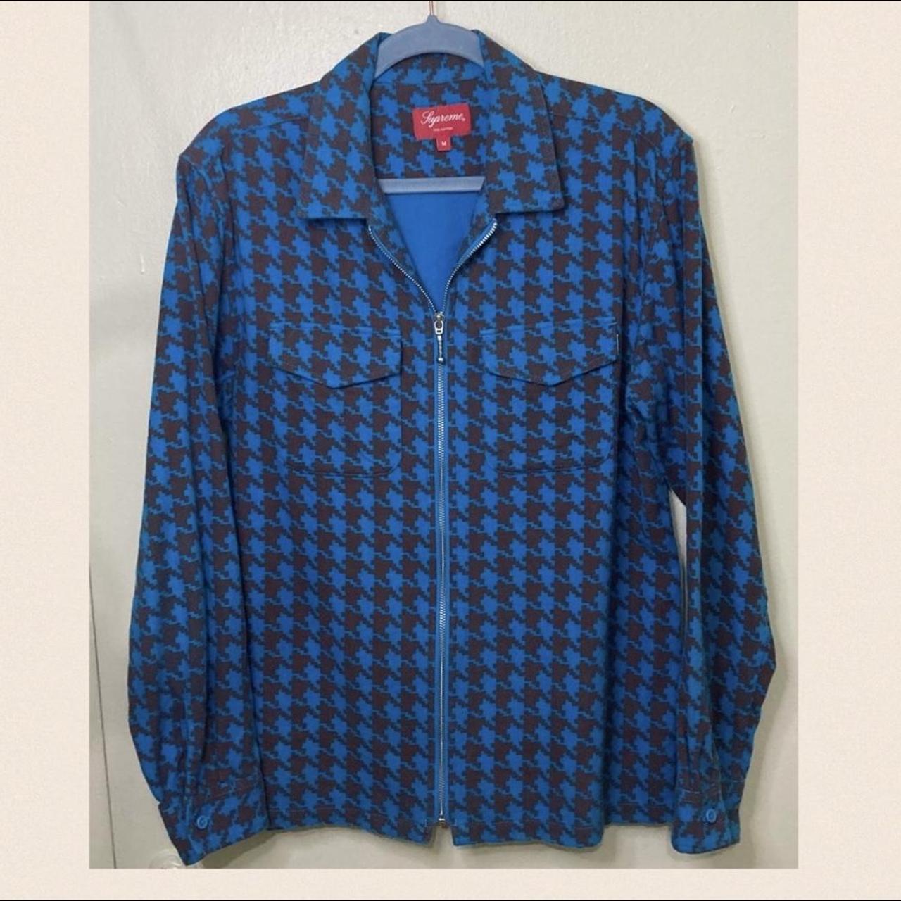 Supreme houndstooth zip up flannel shirt Features 2... - Depop