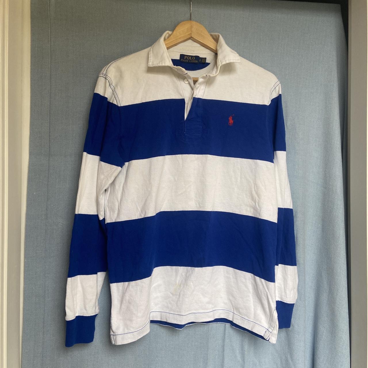 Polo Ralph Lauren Blue and White Striped Used in... - Depop