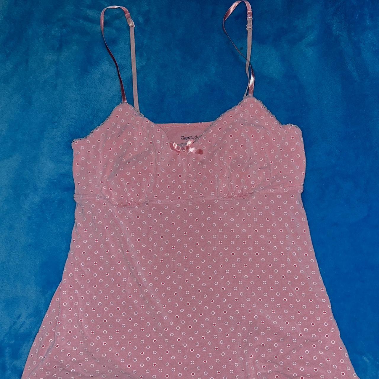 light pink with mini white polka dots flowy-style... - Depop