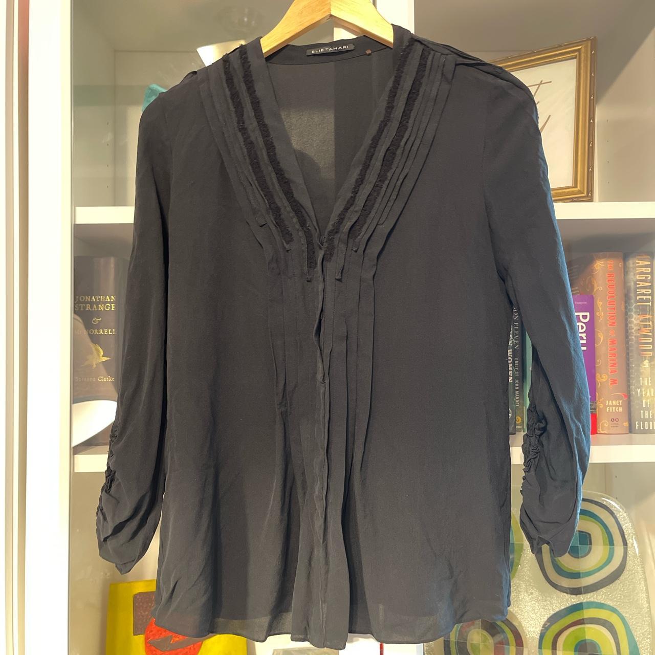 Elie Tahari Women's Black Blouse | Depop