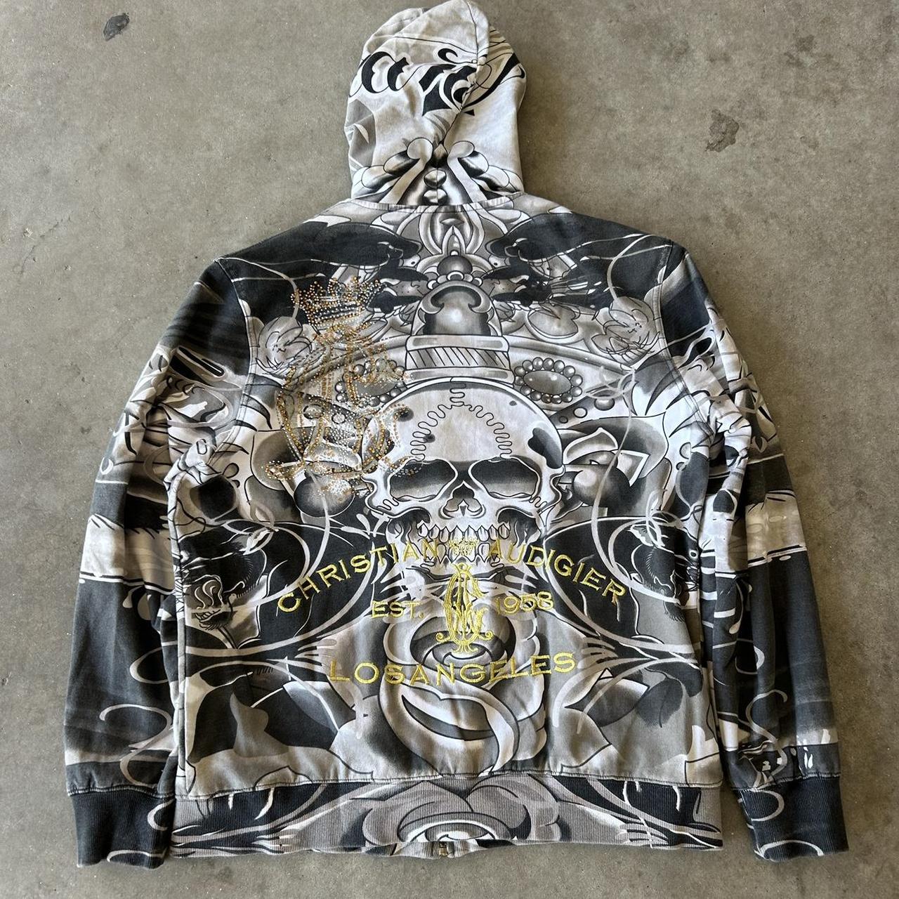 Y2k Grunge Rhinestone Ed Hardy zip up hoodie skull | Depop