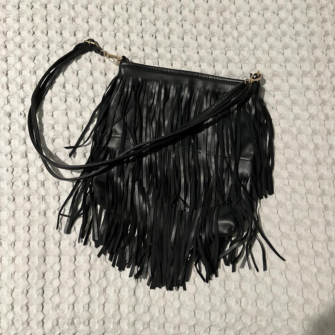 Topshop black tassle bag with adjustable strap and... - Depop