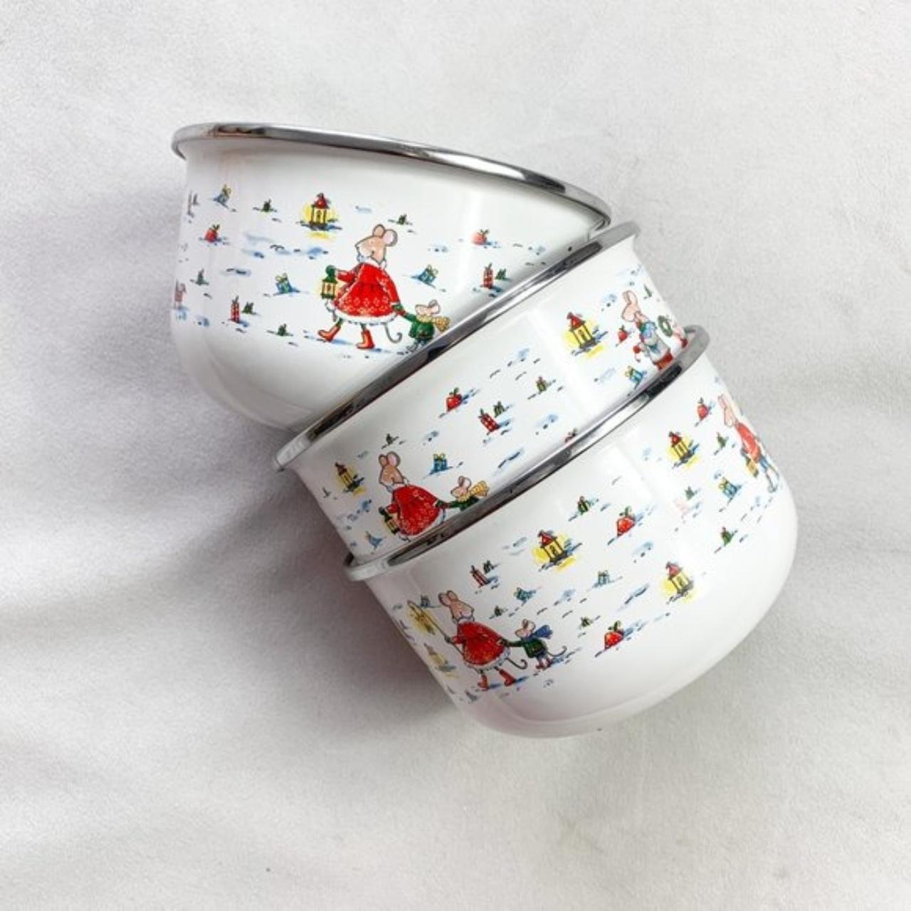 World Market Christmas Mice Scene Metal Bowl Set of... Depop