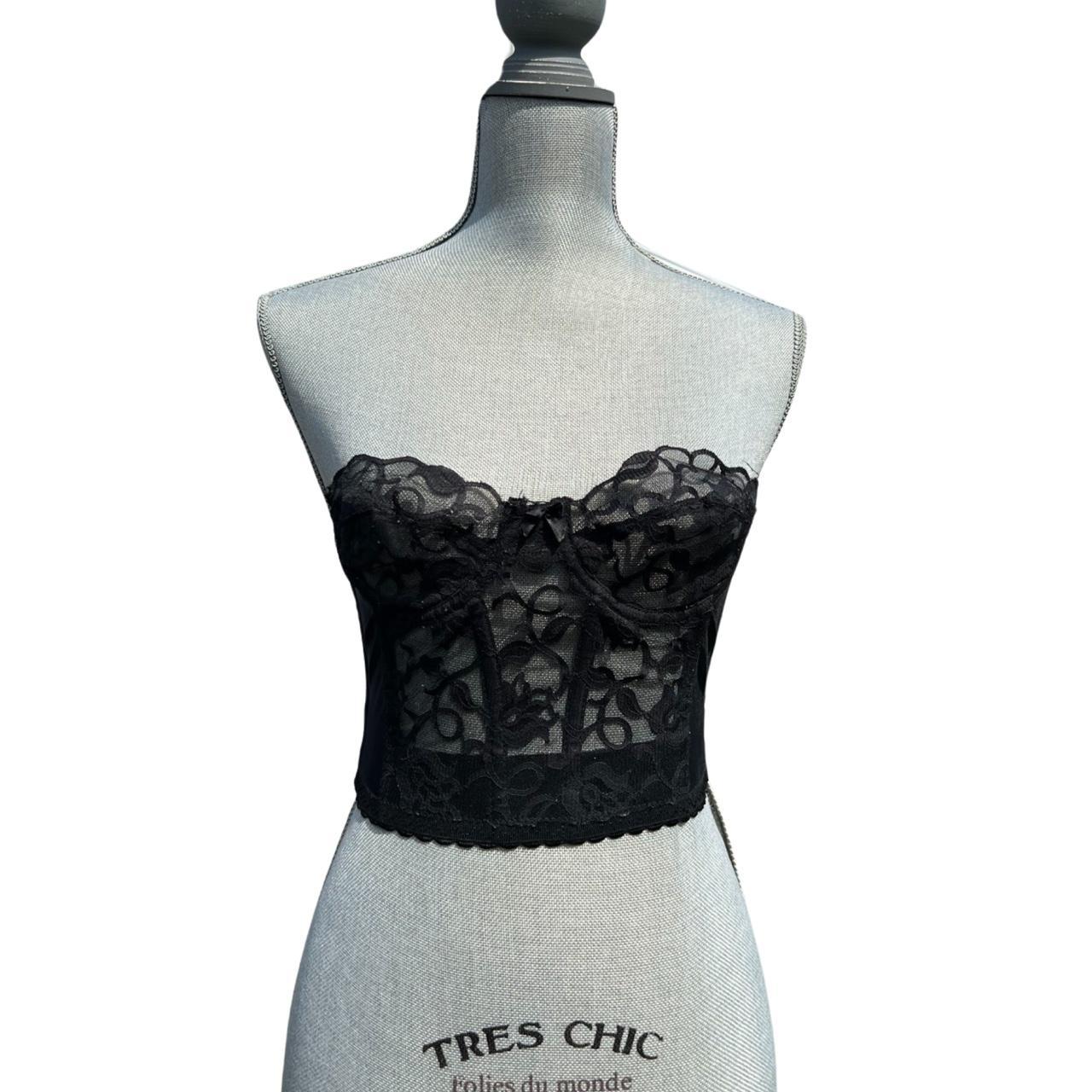 VICTORIA SECRET black floral corset size 32B never - Depop