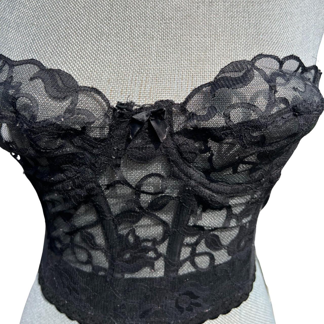 VICTORIA SECRET black floral corset size 32B never - Depop