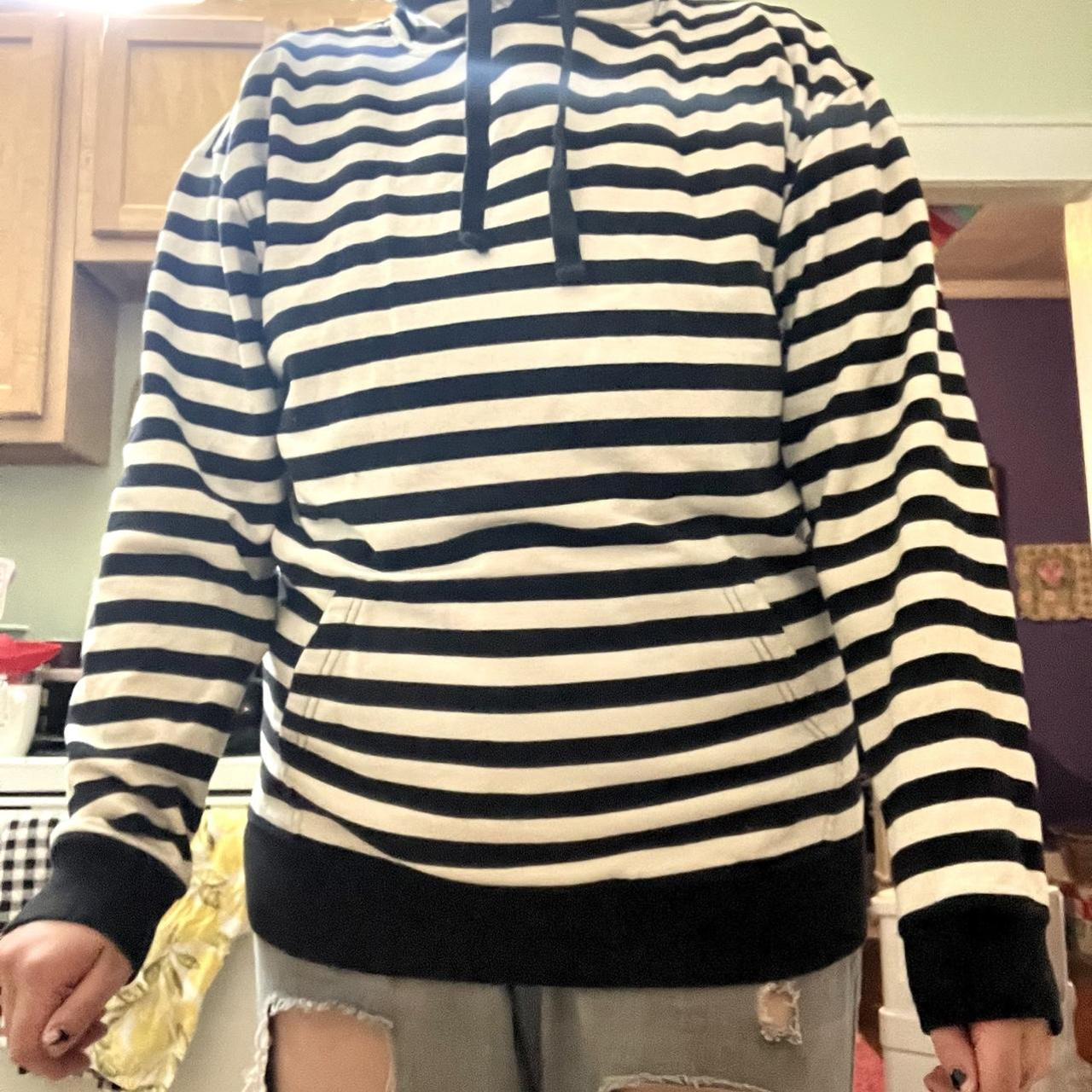 💚Black and White striped hoodie.💚 hottopic... Depop