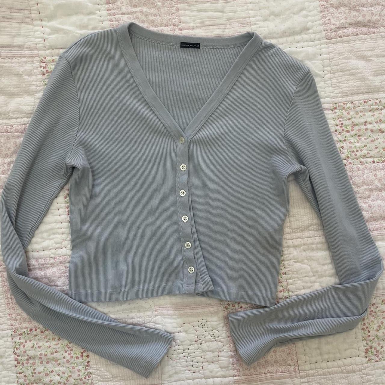 Baby blue ribbed brandy Melville cardigan No longer... Depop
