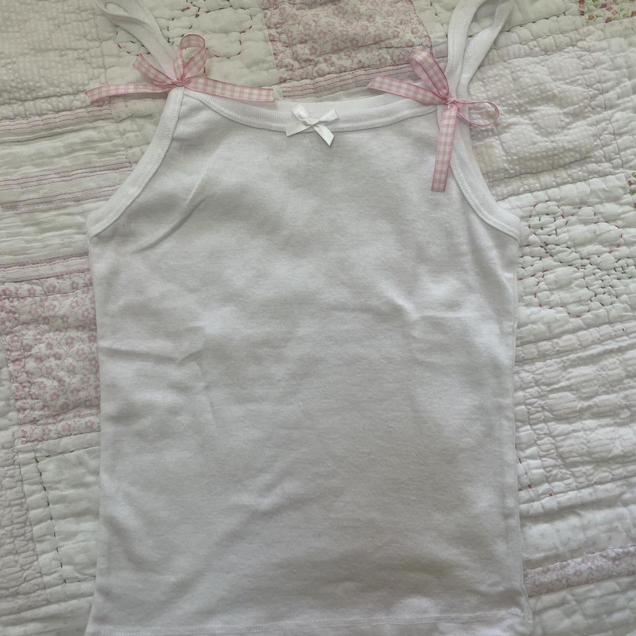 White cami with pink gingham bows 1. Size xs/s -... - Depop