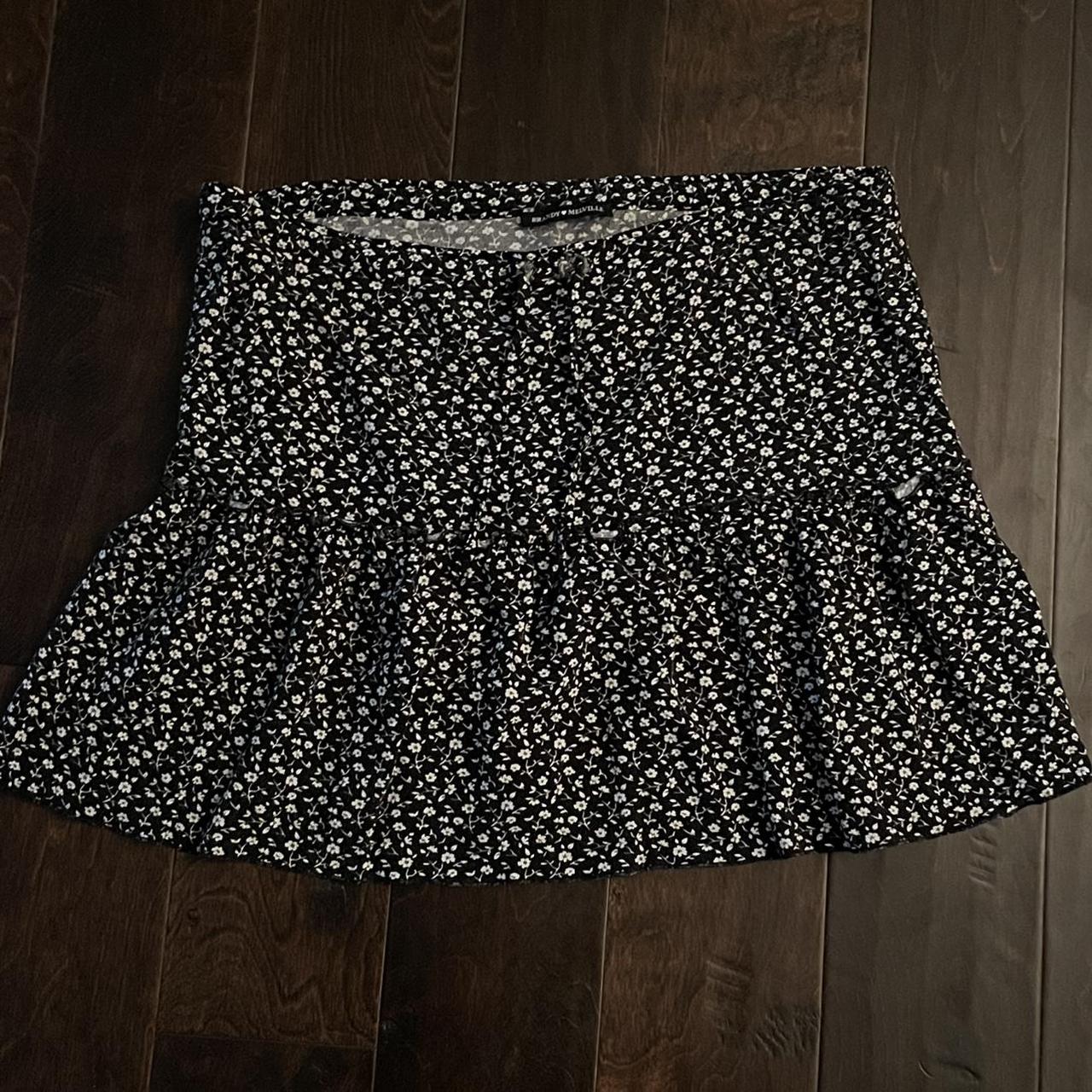 brandy melville tie black skirt flowery skirt one... - Depop