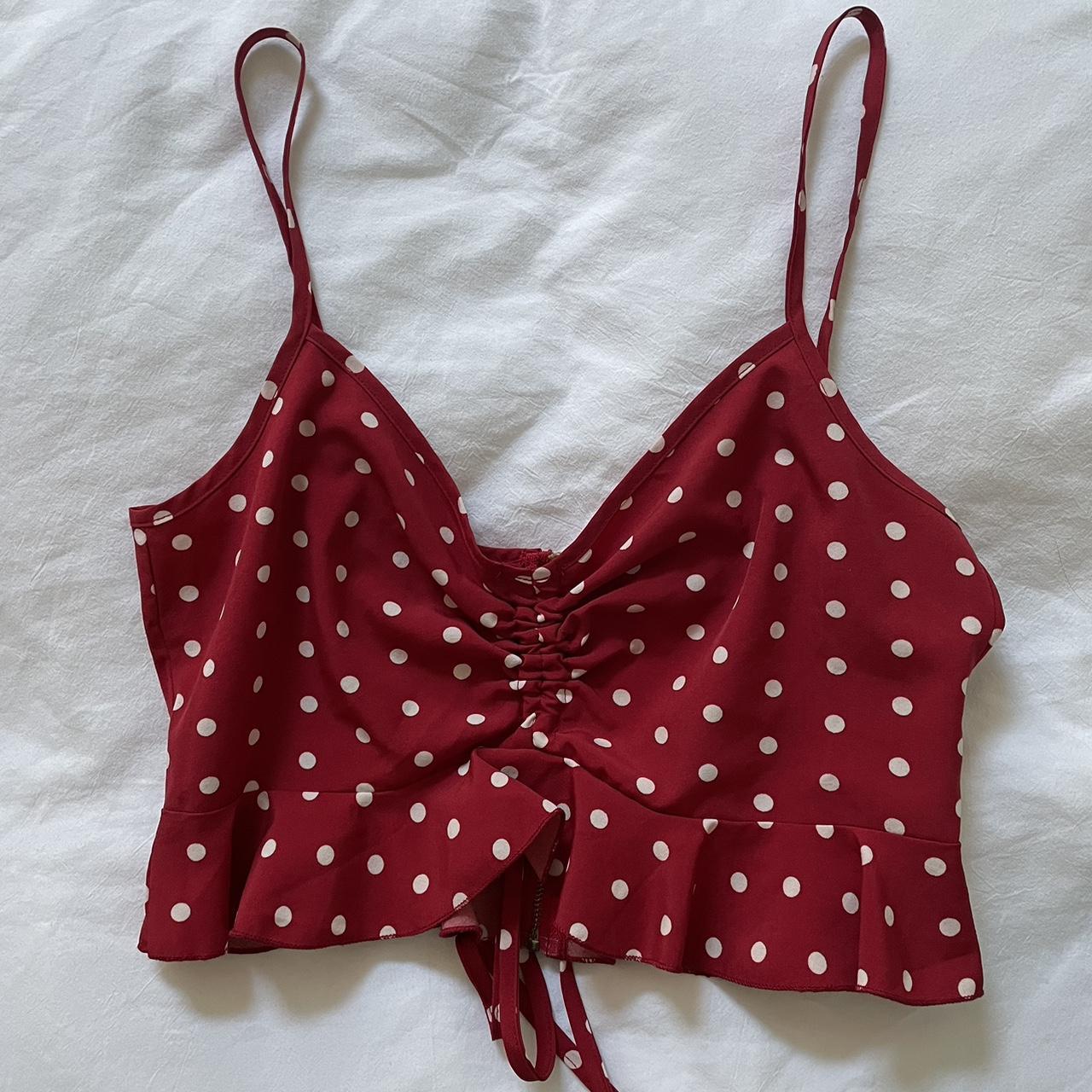 Nasty Gal Women's Red and White Croptop Depop