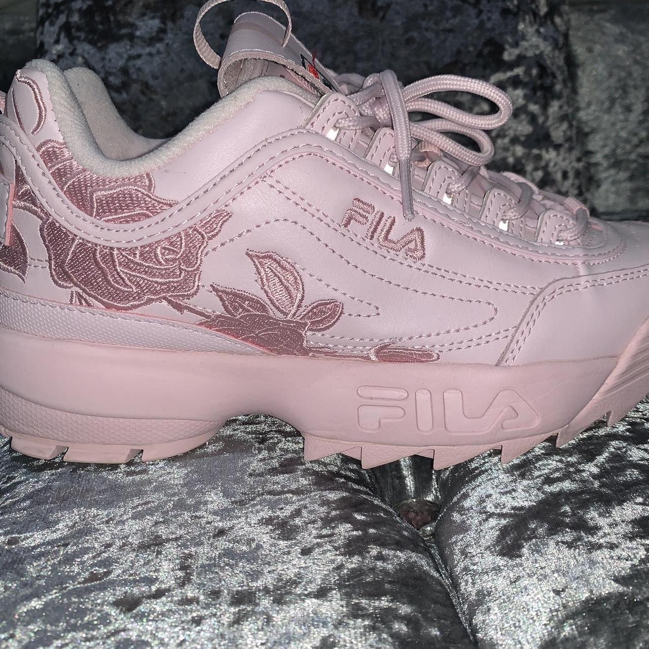 Pink flower fila shoes best sale