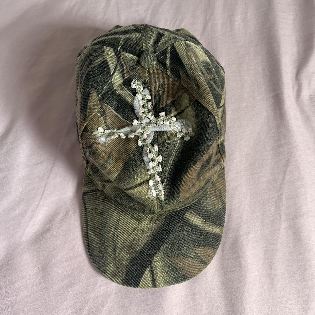 camo green baseball hat 💝🏹🗯️ lace floral cross ‼️💒 no... Depop