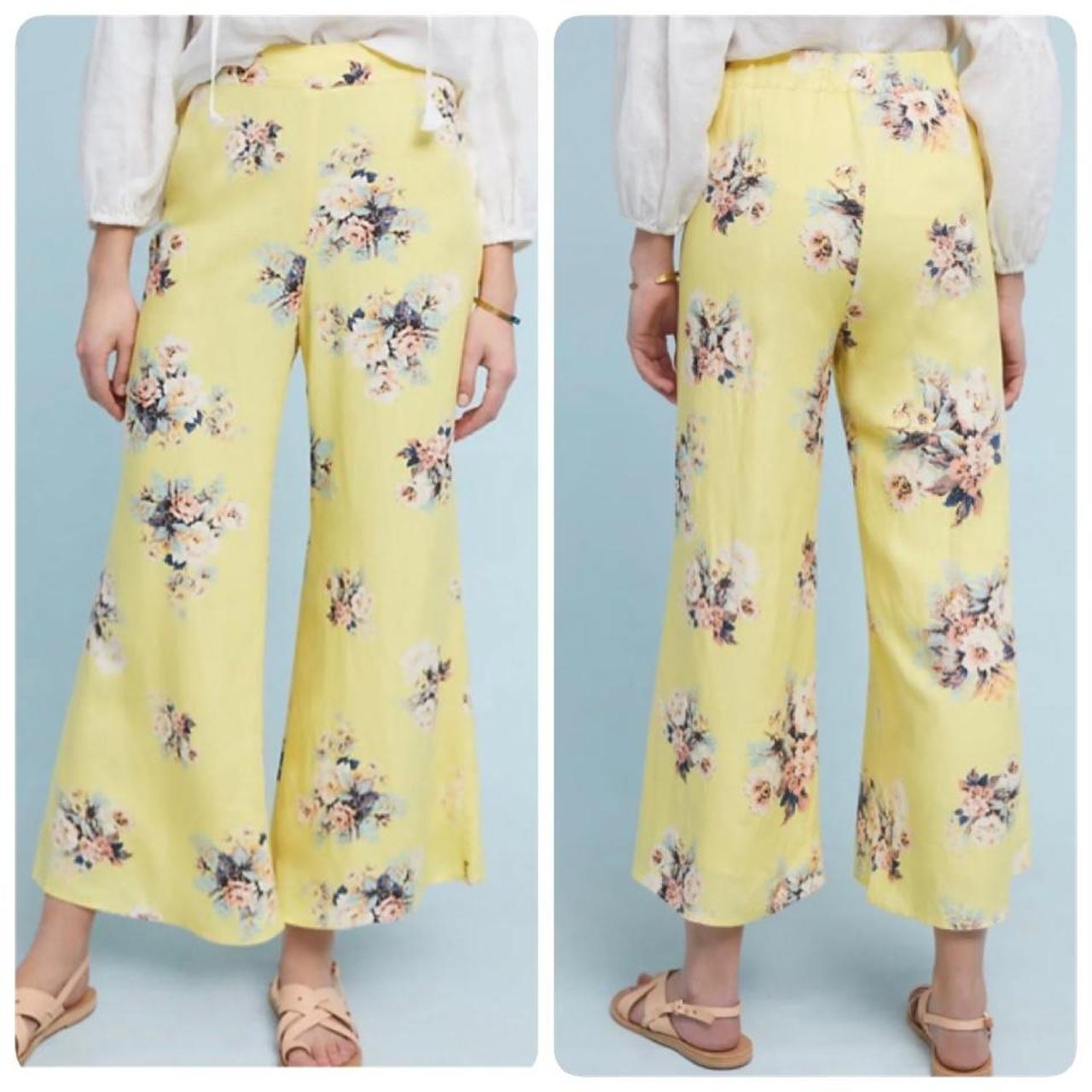 Anthropologie, Pants & Jumpsuits, Anthro Feather Bone Talese Cherry Print  Wide Leg Cropped Pants Size