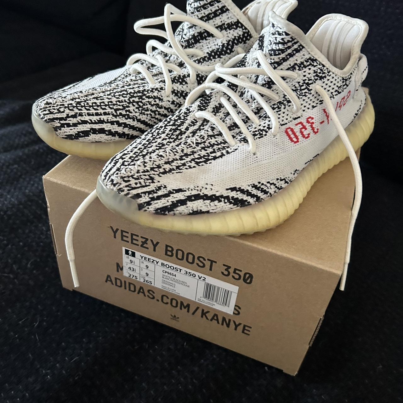 Size 9, Adidas Yeezy 350 Boost. Zebra print. Good... - Depop