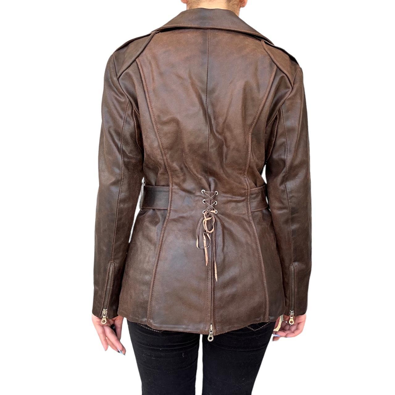 Vintage brown leather jacket bikercore motorcycle - Depop