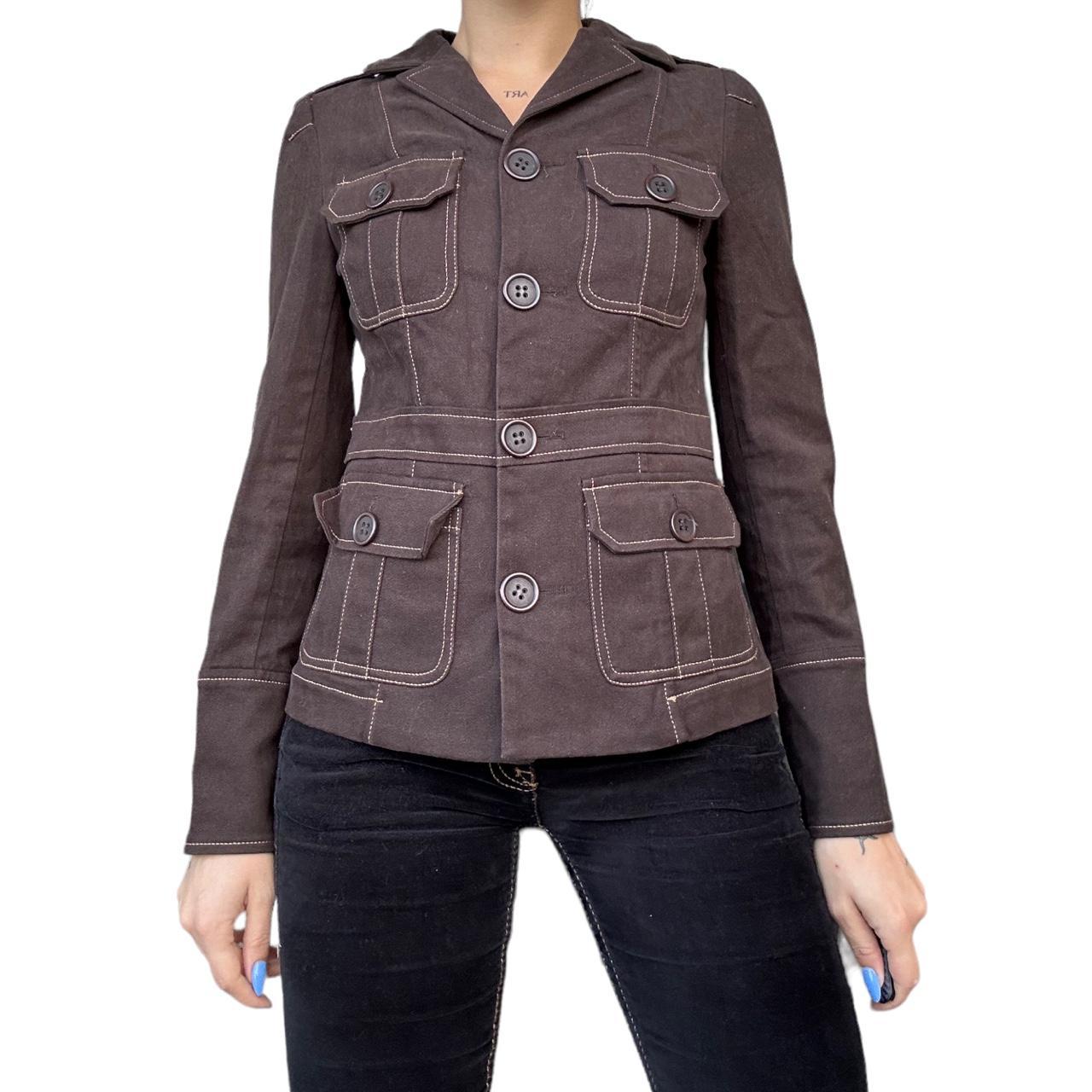 Y2k cargo utility jacket brown lightweight with... Depop