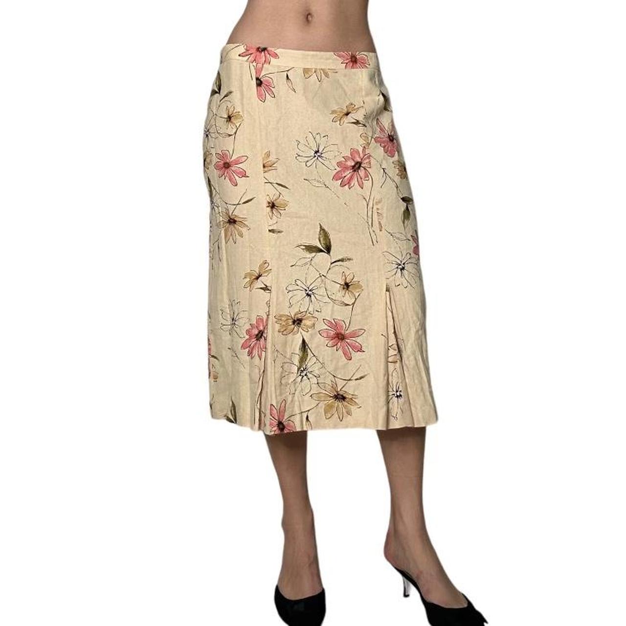 Vintage linen skirt floral midi skirt 90s y2k... Depop