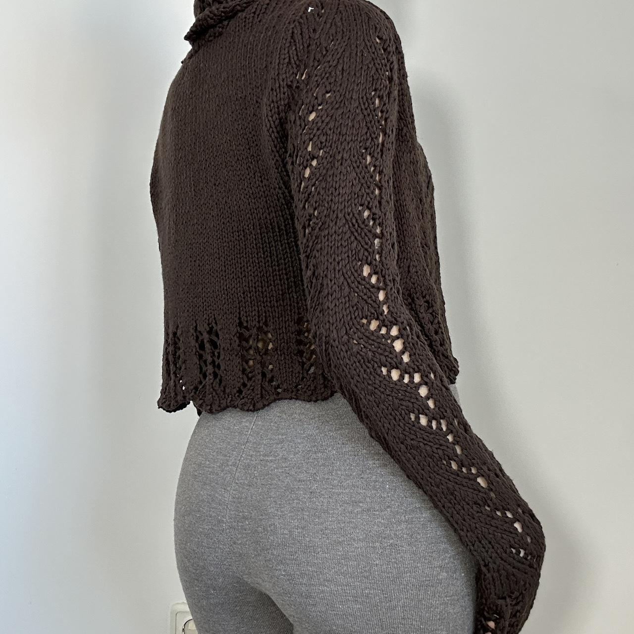 Brown crochet cardigan y2k long sleeve knit Vintage... - Depop