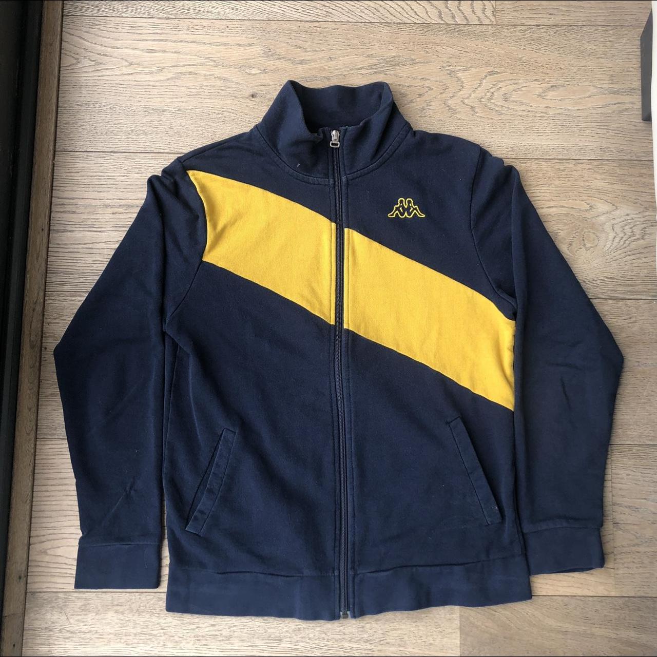 Kappa embroidered zip up sweater yellow/navy... - Depop