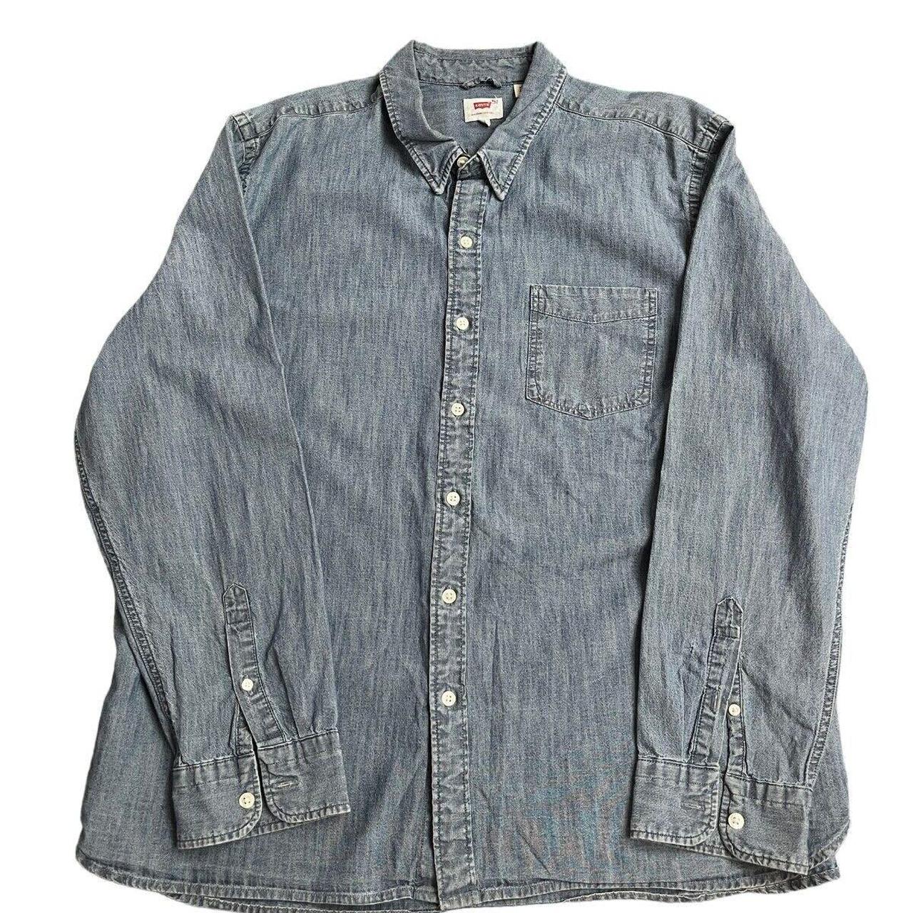 Vintage Levi's Men's Shirt Blue Chambray Cotton Long... - Depop