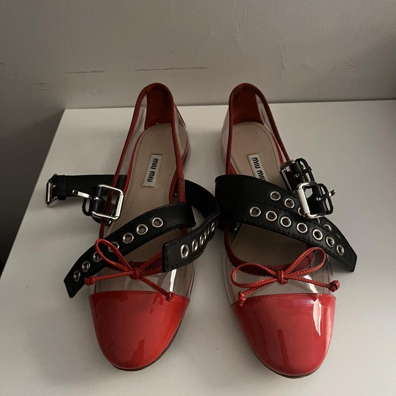 Miu Miu Women's Red and Black Ballet-shoes | Depop