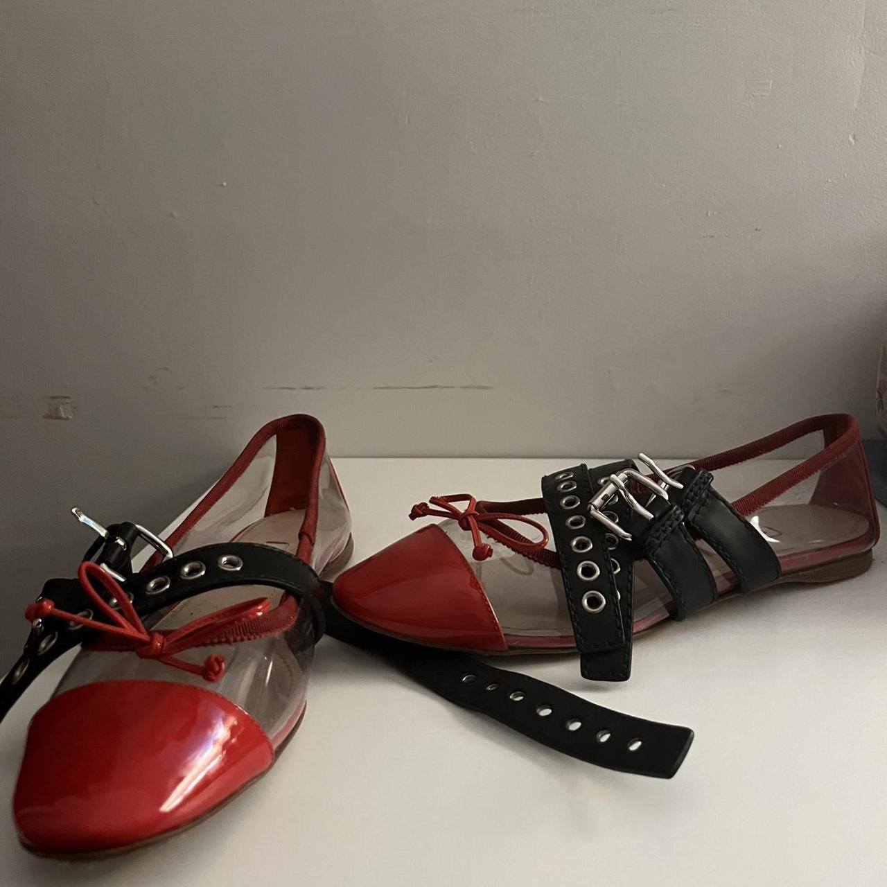 Miu Miu Women's Red and Black Ballet-shoes | Depop