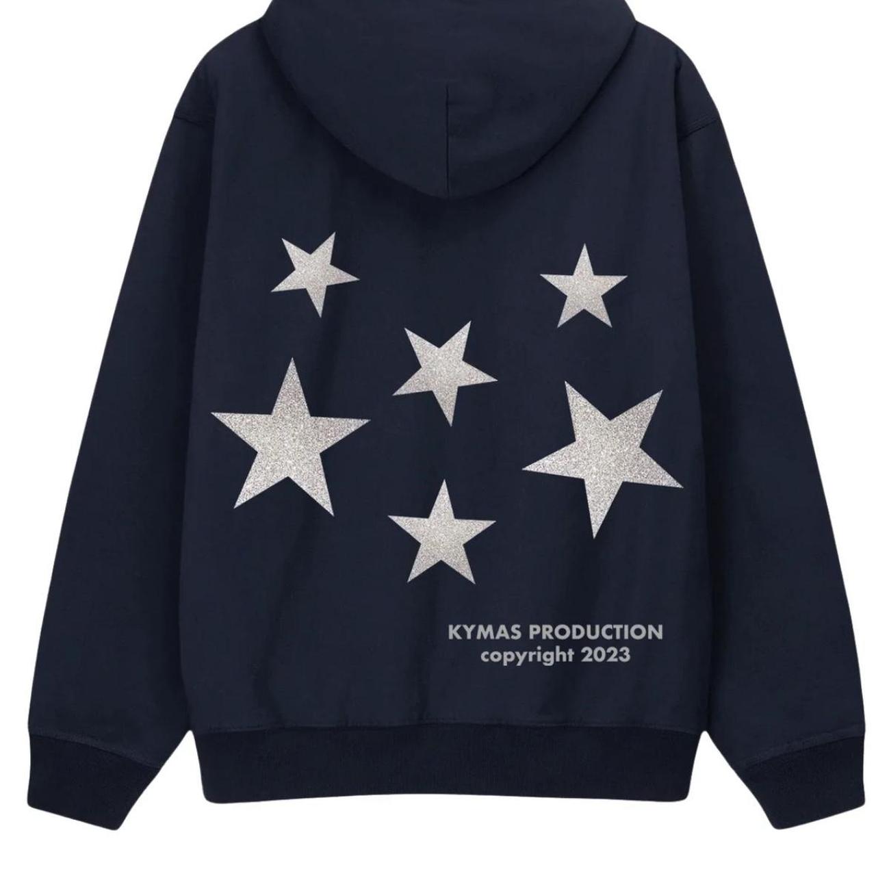 KYMAS HOODIE - navy with silver sparkle stars SIZE - Depop