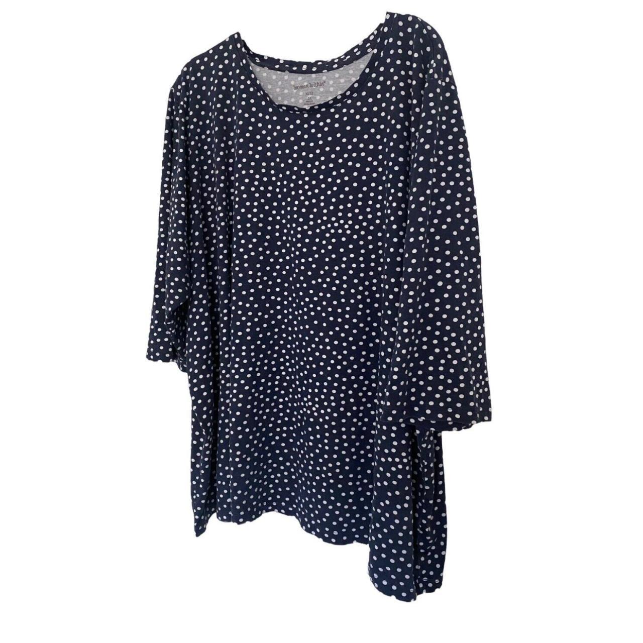 Woman Within | 3XL Navy Blue and White Polka Dot 3/4... - Depop