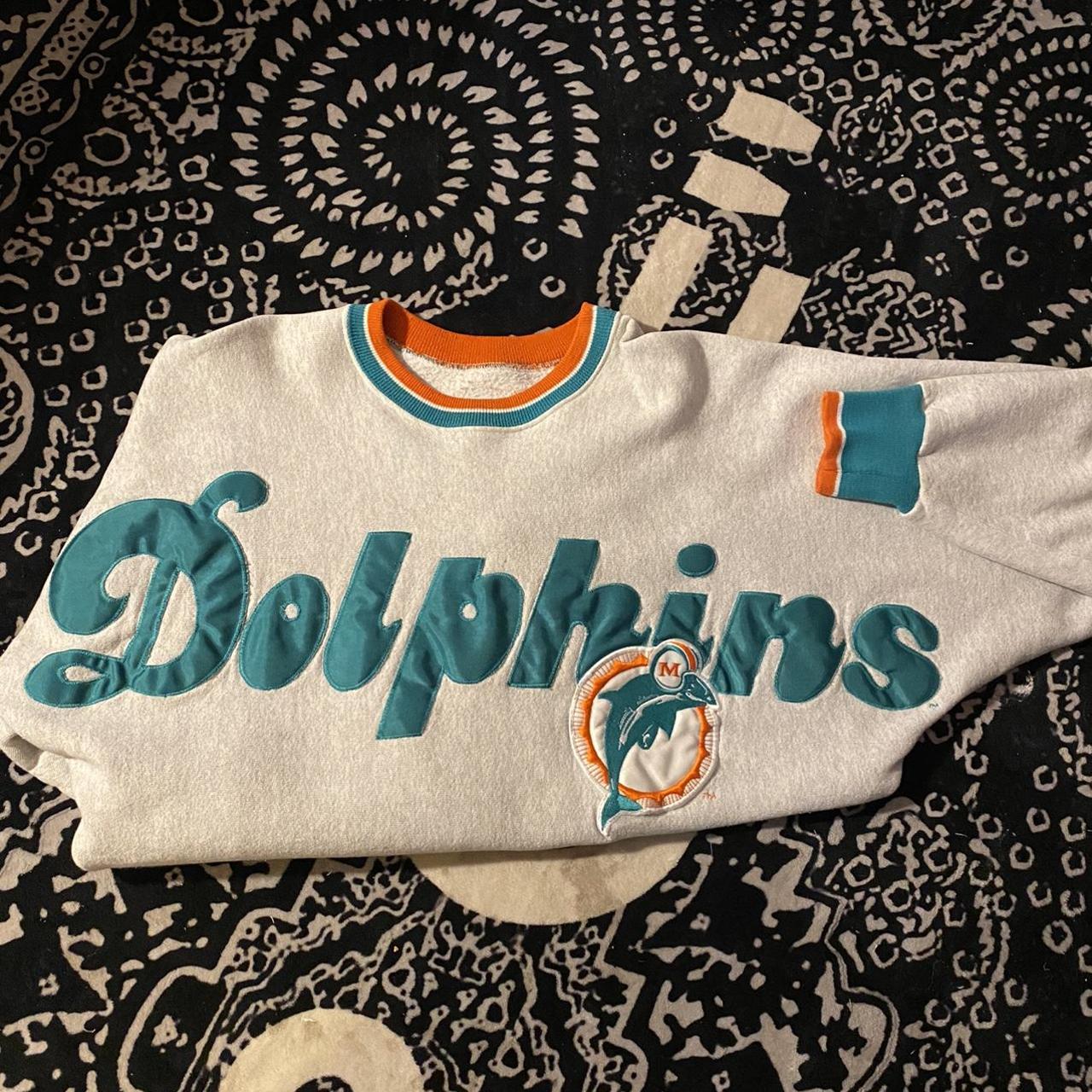 Vintage Logo 7 Miami Dolphins sweatshirt in white. - Depop