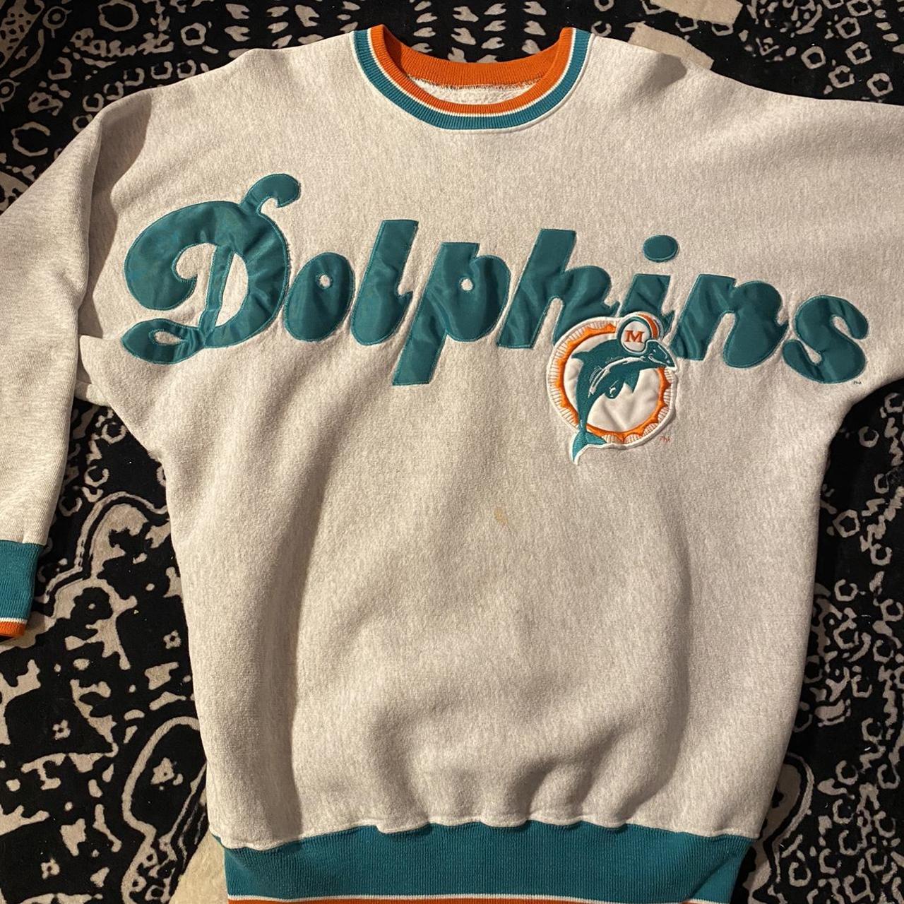 Vintage Logo 7 Miami Dolphins sweatshirt in white. - Depop