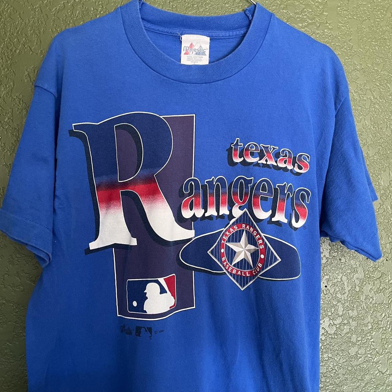 Retro Texas Rangers 1972 Logo Mens Blue Majestic T-shirt Size Large