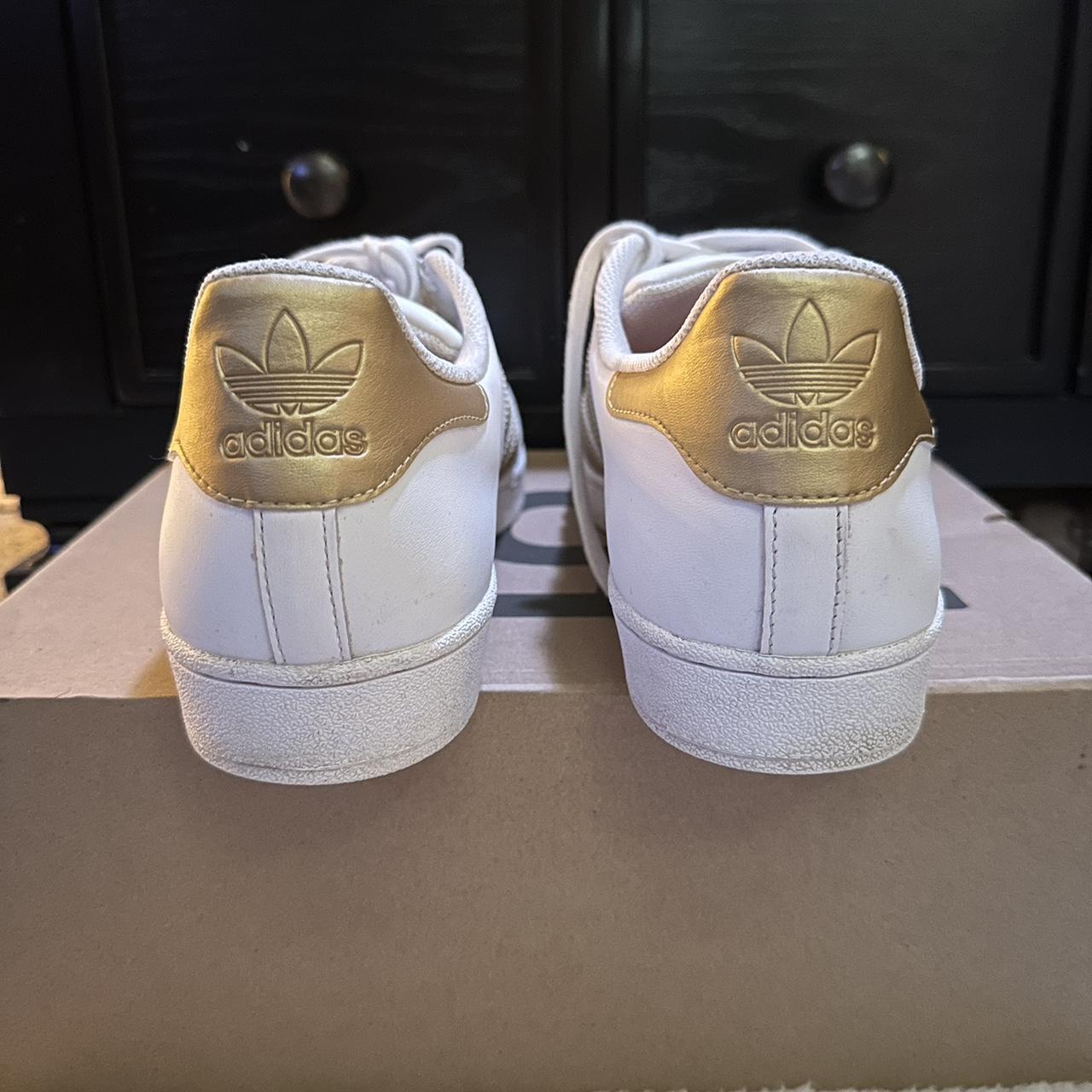 adidas gold and white all star shoes - Depop