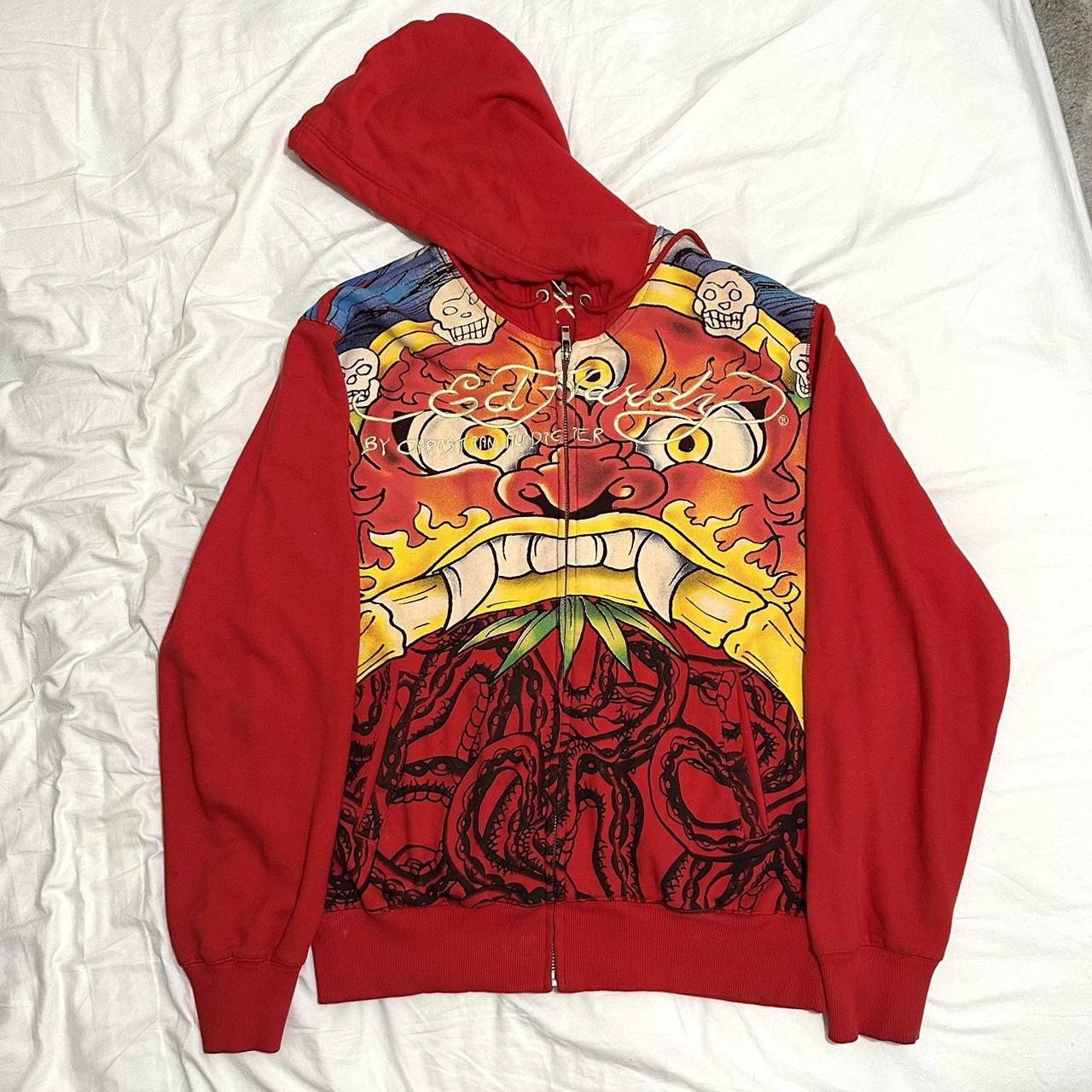 Insane Y2K Red Ed Hardy 3 Eyed Dragon Hoodie🐲 Nuts... - Depop