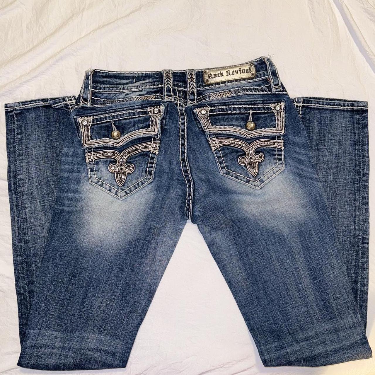 vintage low rise rock revival jeans -skinny... - Depop