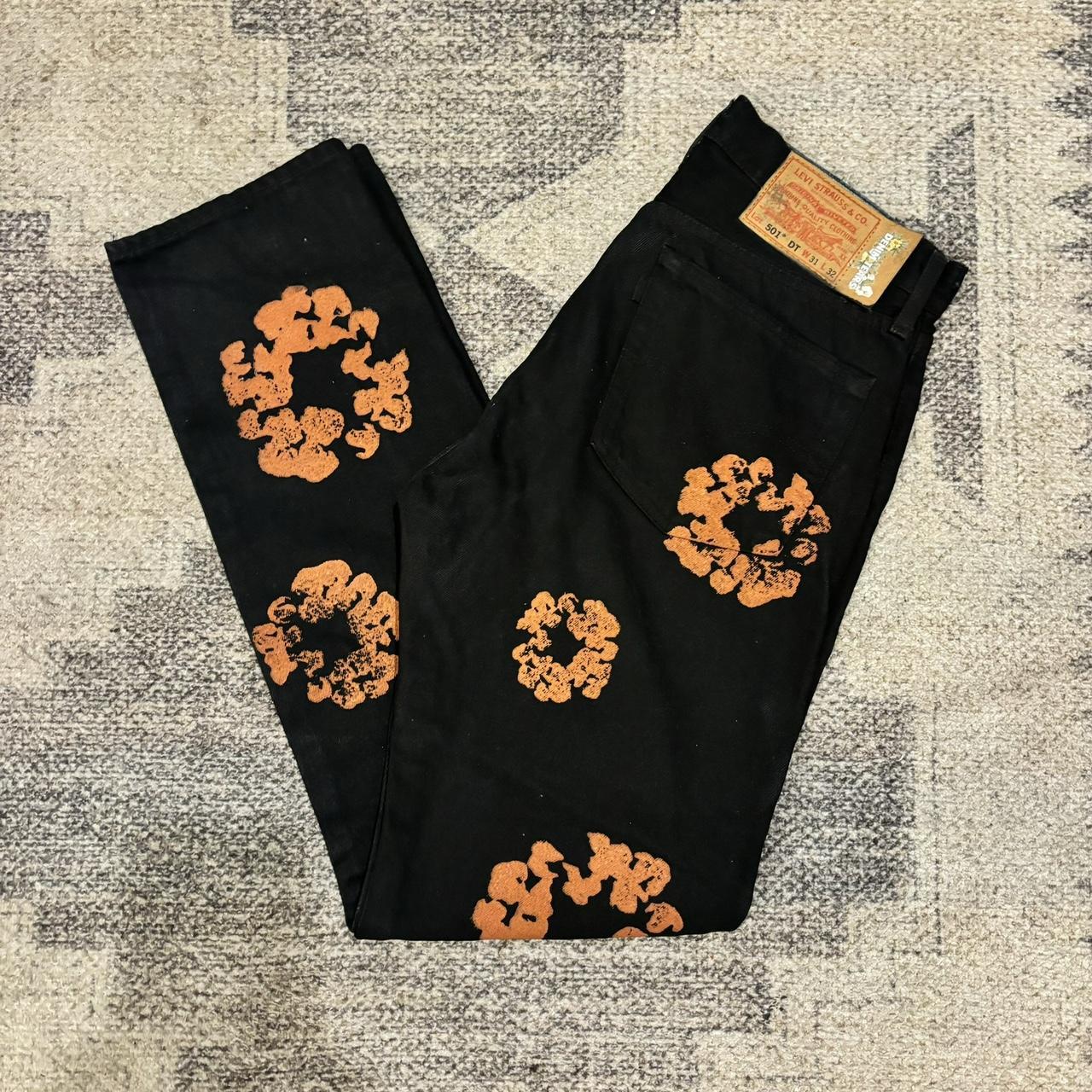 Denim Tears x Levi's black and orange floral print | Depop