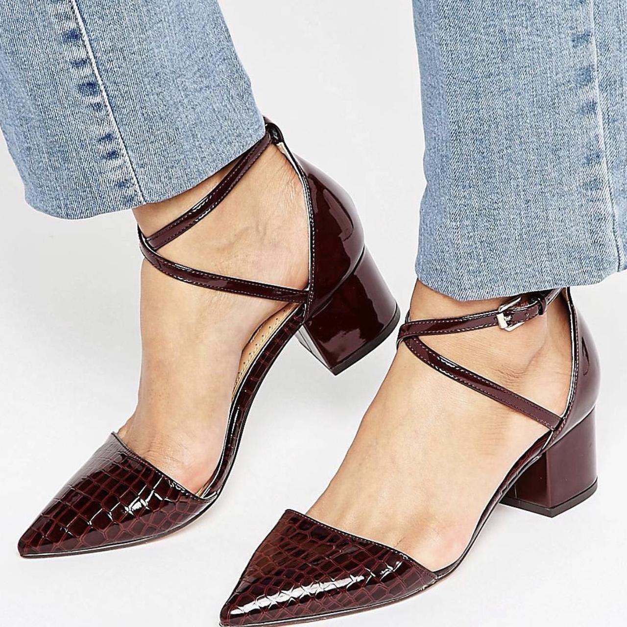 Miss KG mid block heel shoes Croc effect in burgundy